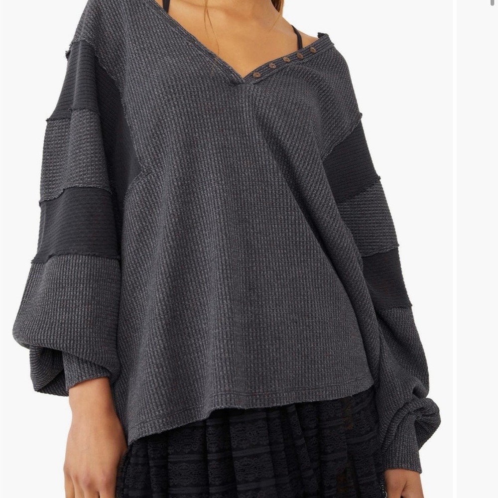 We The Free Gray Waffle Knit Top - Picture 5 of 8